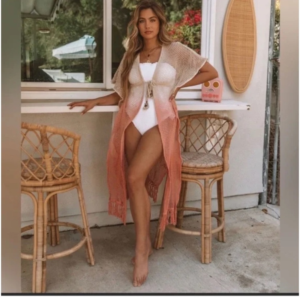 Z&L Europe Crochet Beach Cover Up Womens OS Boho Fringe Festival Costal Ombré